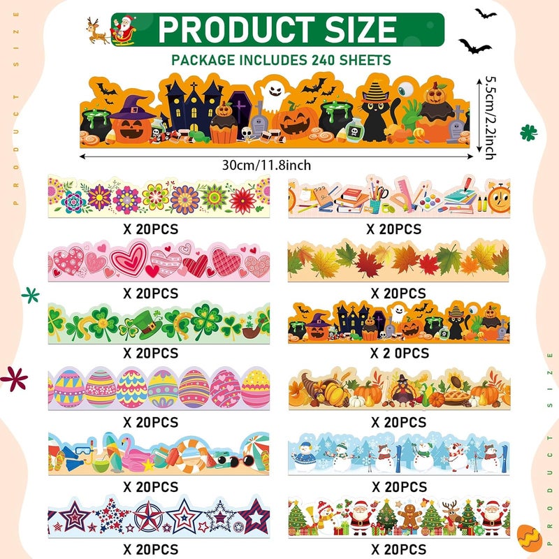 Geyee 240 Pcs 236ft Holiday Bulletin Board Borders Colorful Rainbow Scalloped Border Trim Bulk Bulletin Decor for Classroom Back to School Decor(Cute) - Image 2